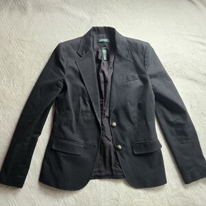 Lauren Ralph Lauren Black Cotton Blazer - Size 6 - Metallic Crest Buttons